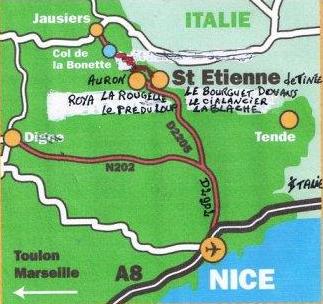 carte des hameaux et environs de Saint etienne de Tinee